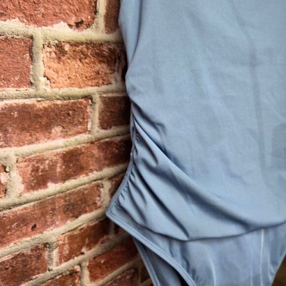 Shade & ShoreβBlue One-Piece Swimsuit XL Ribbed Shirred Bandeau Sleeveless - Picture 2 of 5